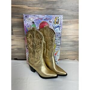 JEFFERY CAMPBELL Dagget Gold Leather Metallic Western Boot NIB US Womens 7.5